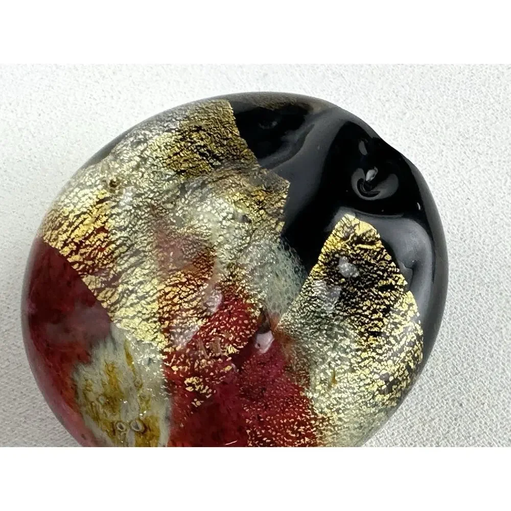 Art Glass Paperweight Artist Signed Gold Leaf Aventurine Pink Black Ovoid 4”